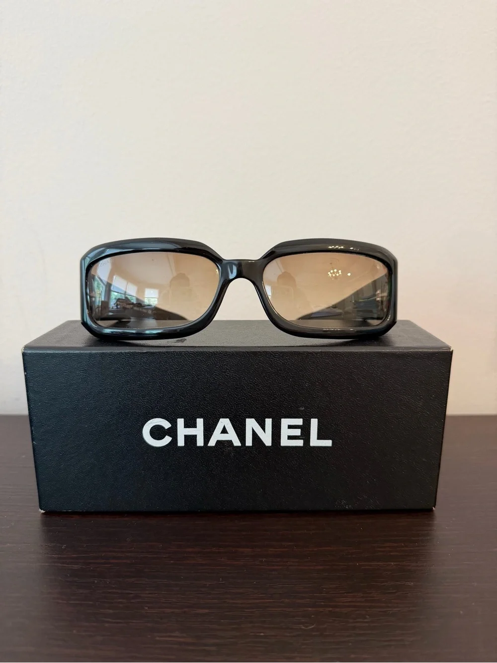 Vintage CHANEL Black Frame Sunglasses with Swarovski Crystal Logos